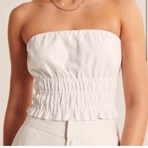 Abercrombie White Linen Ruched Strapless Top Size Small.